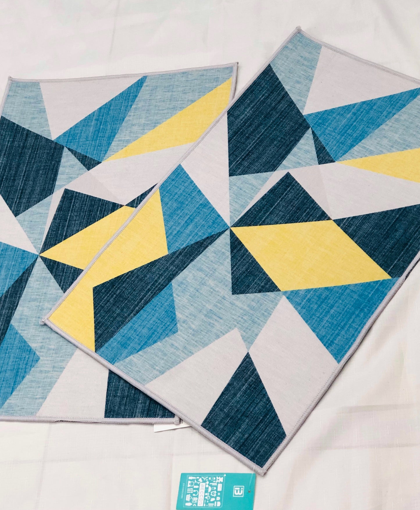 Blue and yellow decorated mat