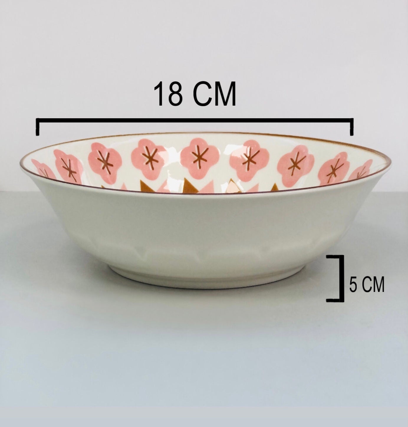 Ceramic dish, pink pattern, 7 inches