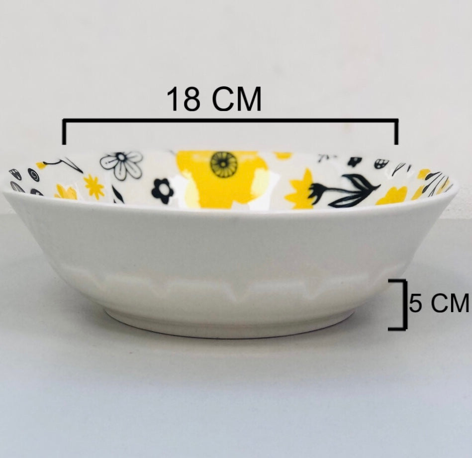 Ceramic dish, yellow roses, 7 inches