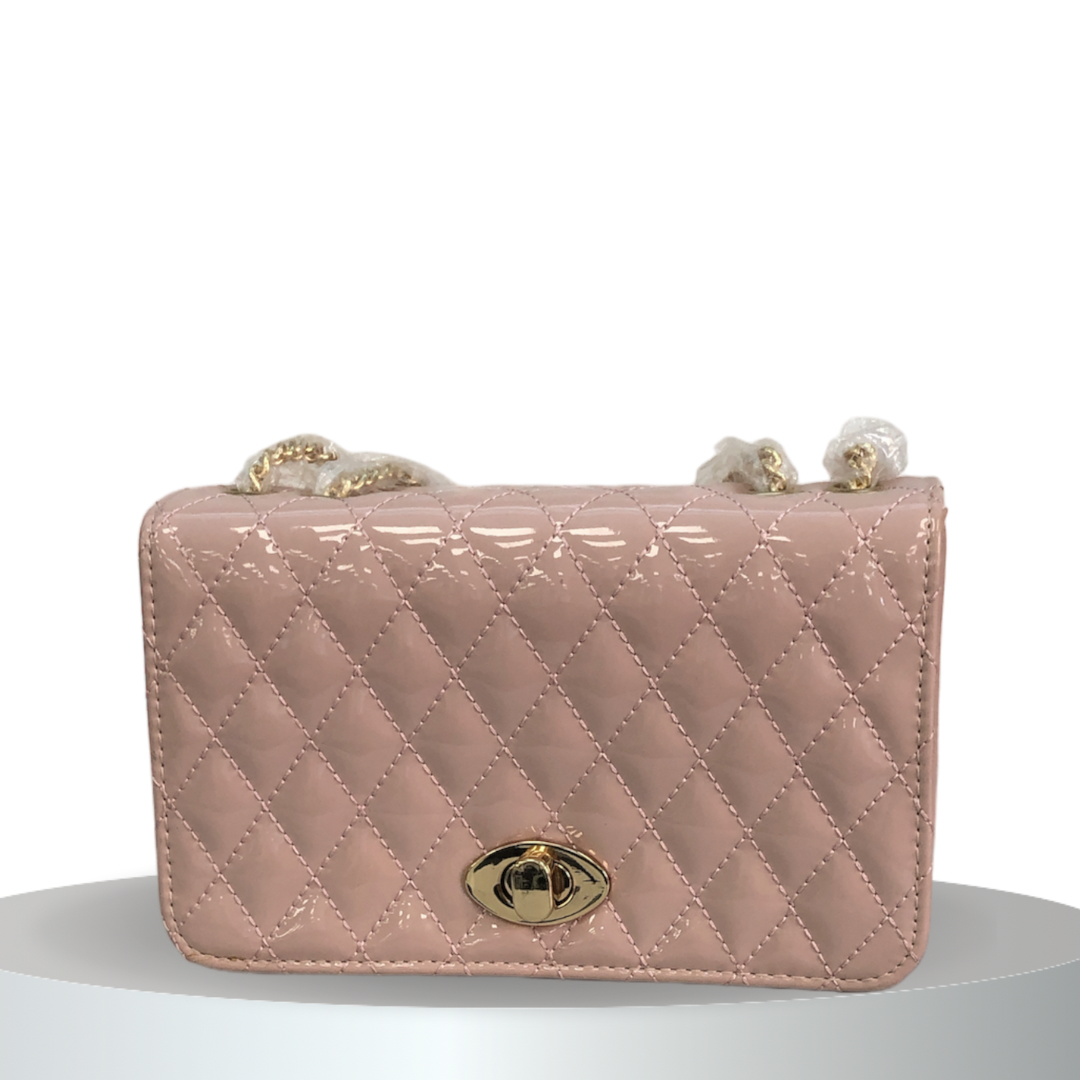 Formal bag/purse in polished leather with chain strap