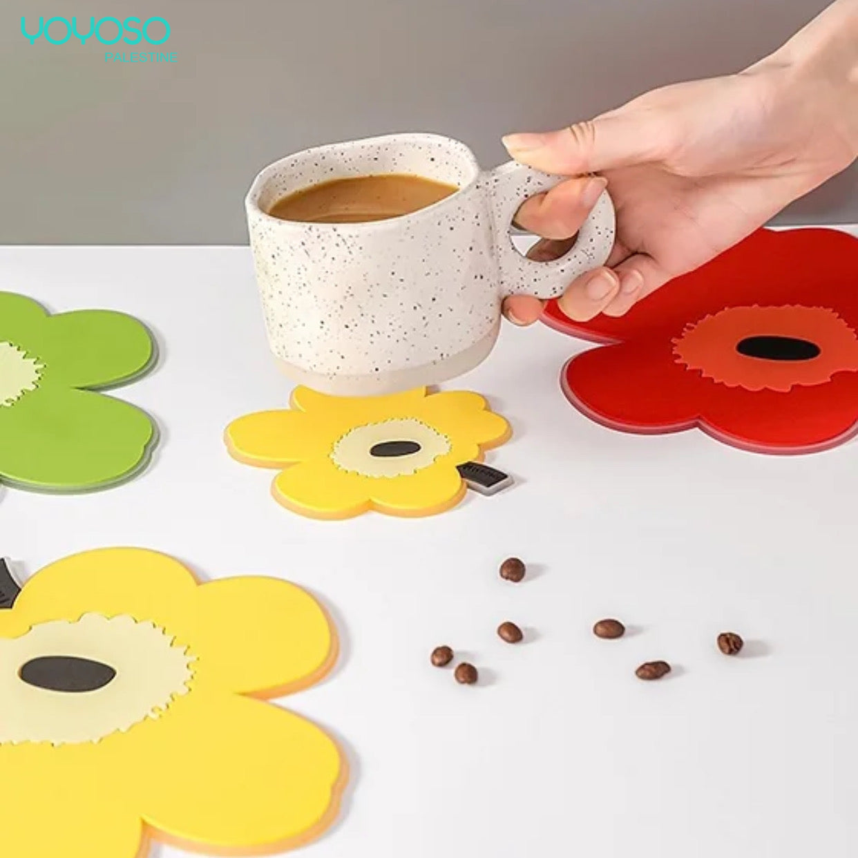 Yellow rose silicone heat coaster, 2 pieces