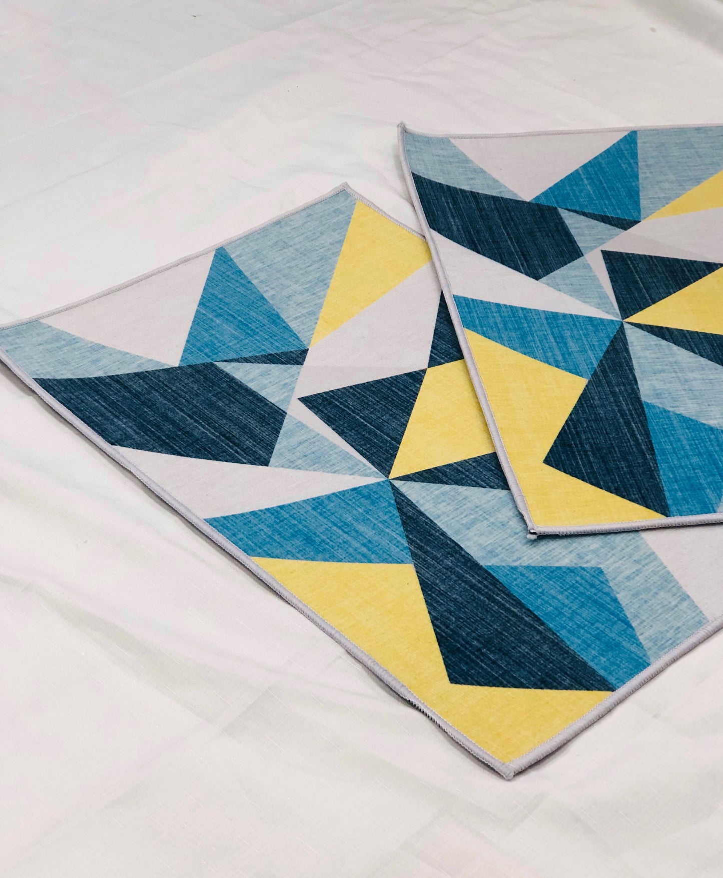 Blue and yellow decorated mat