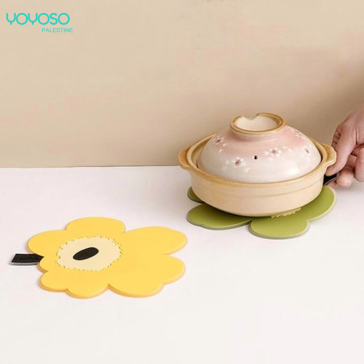 Yellow rose silicone heat coaster, 2 pieces