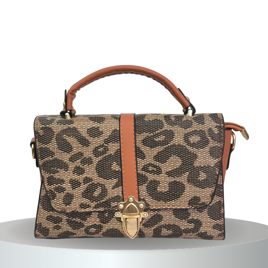 Women's leopard leather bag with scarf
