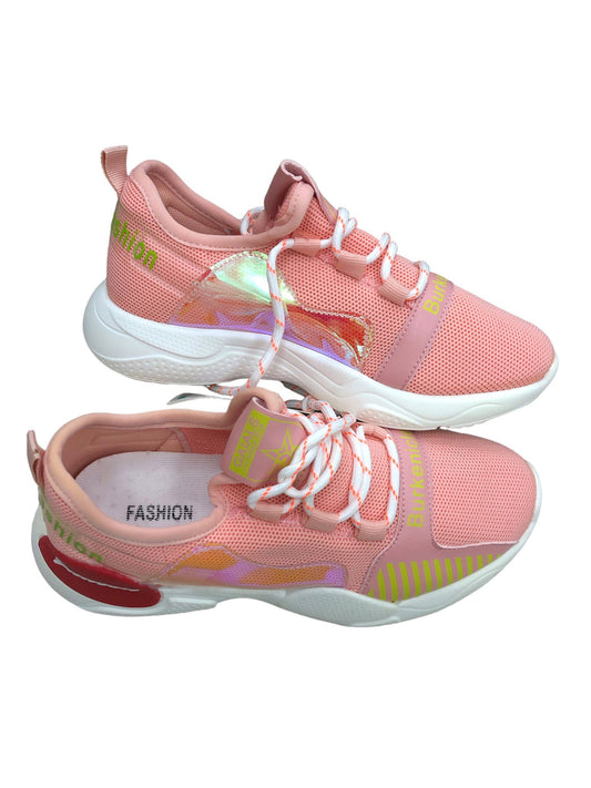 Pink medical shoe with white laces