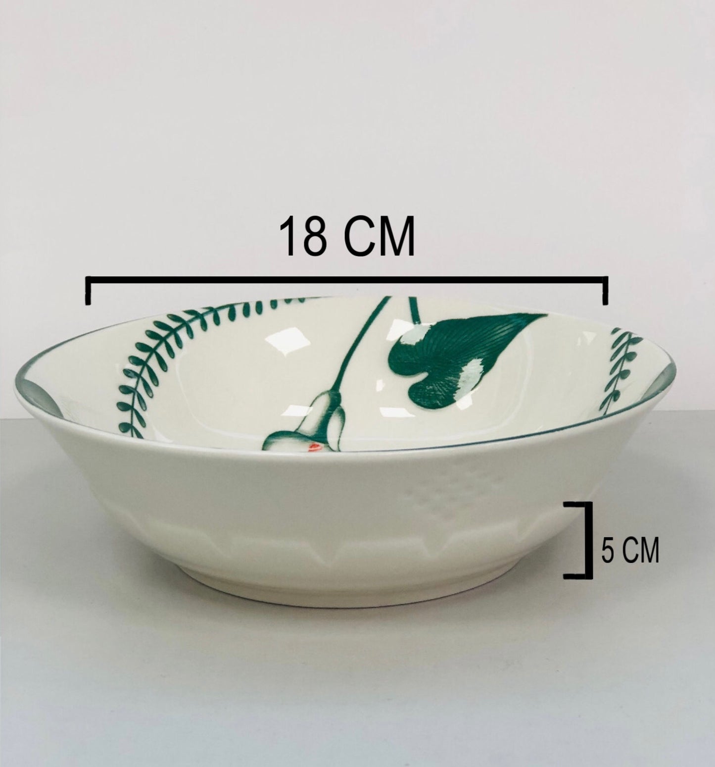 Ceramic dish, green roses, 7 inches