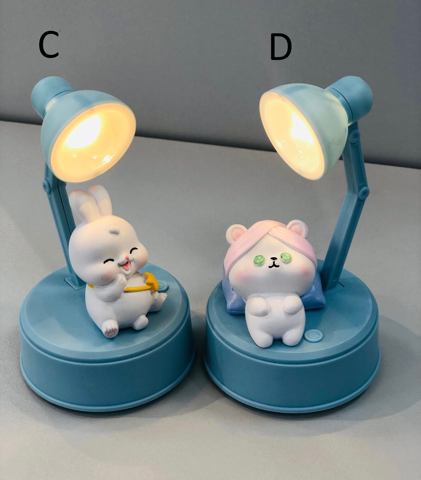 Table lamp, small size, blue plastic, with a masterpiece