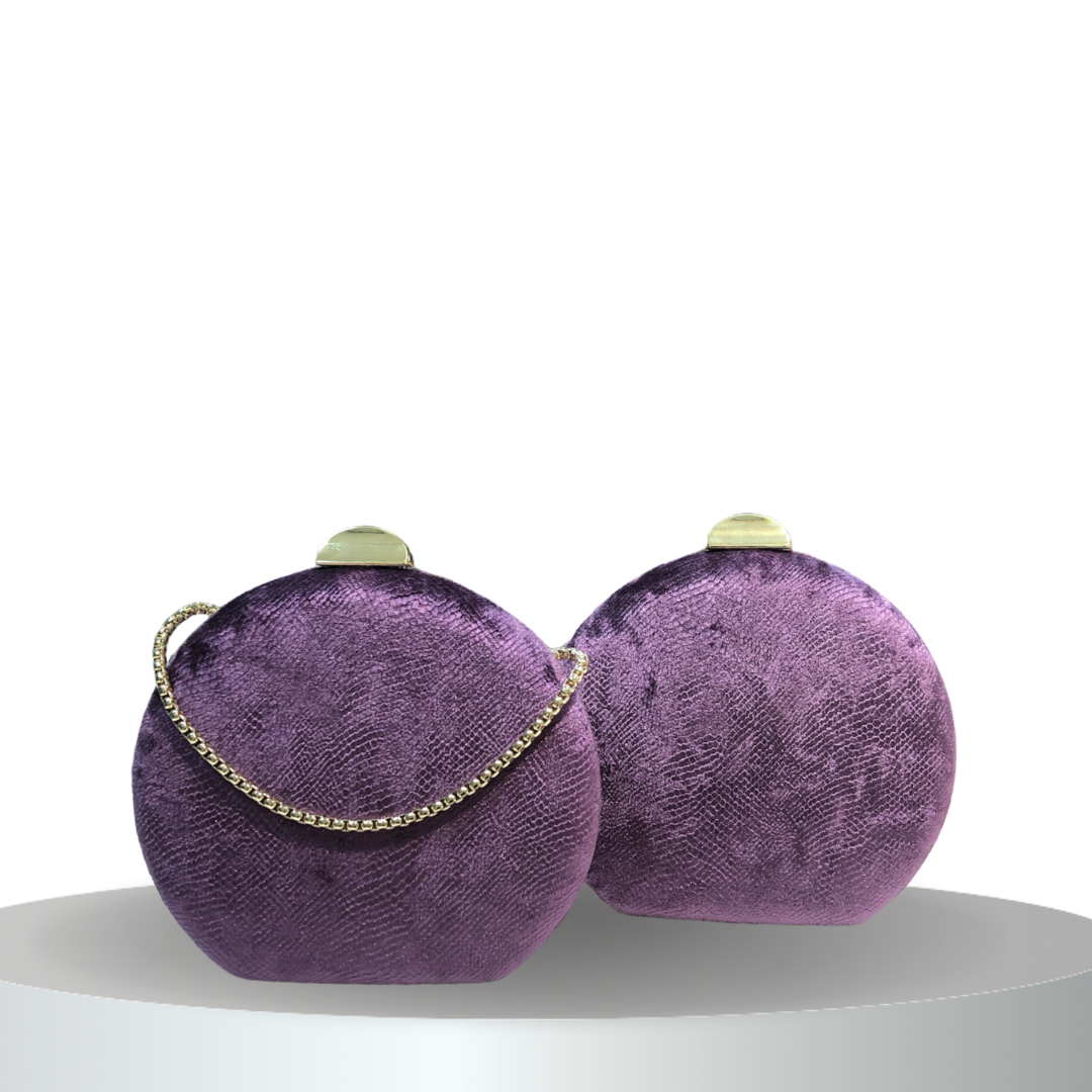 Round velvet bag with gold strap