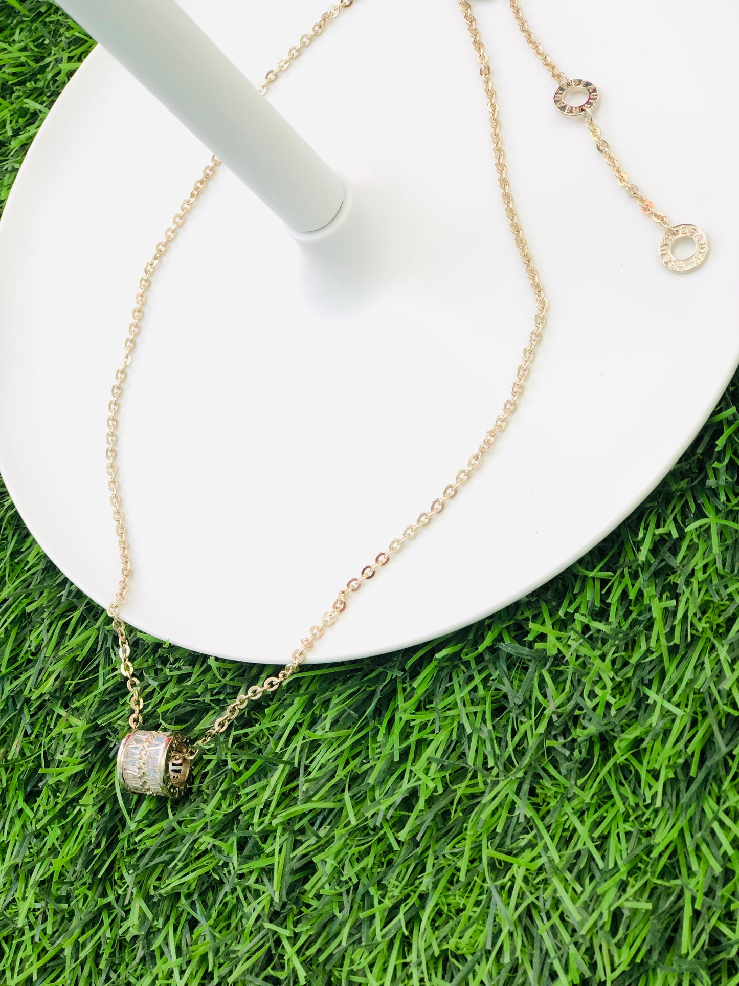 Long cylinder necklace, gold and silver