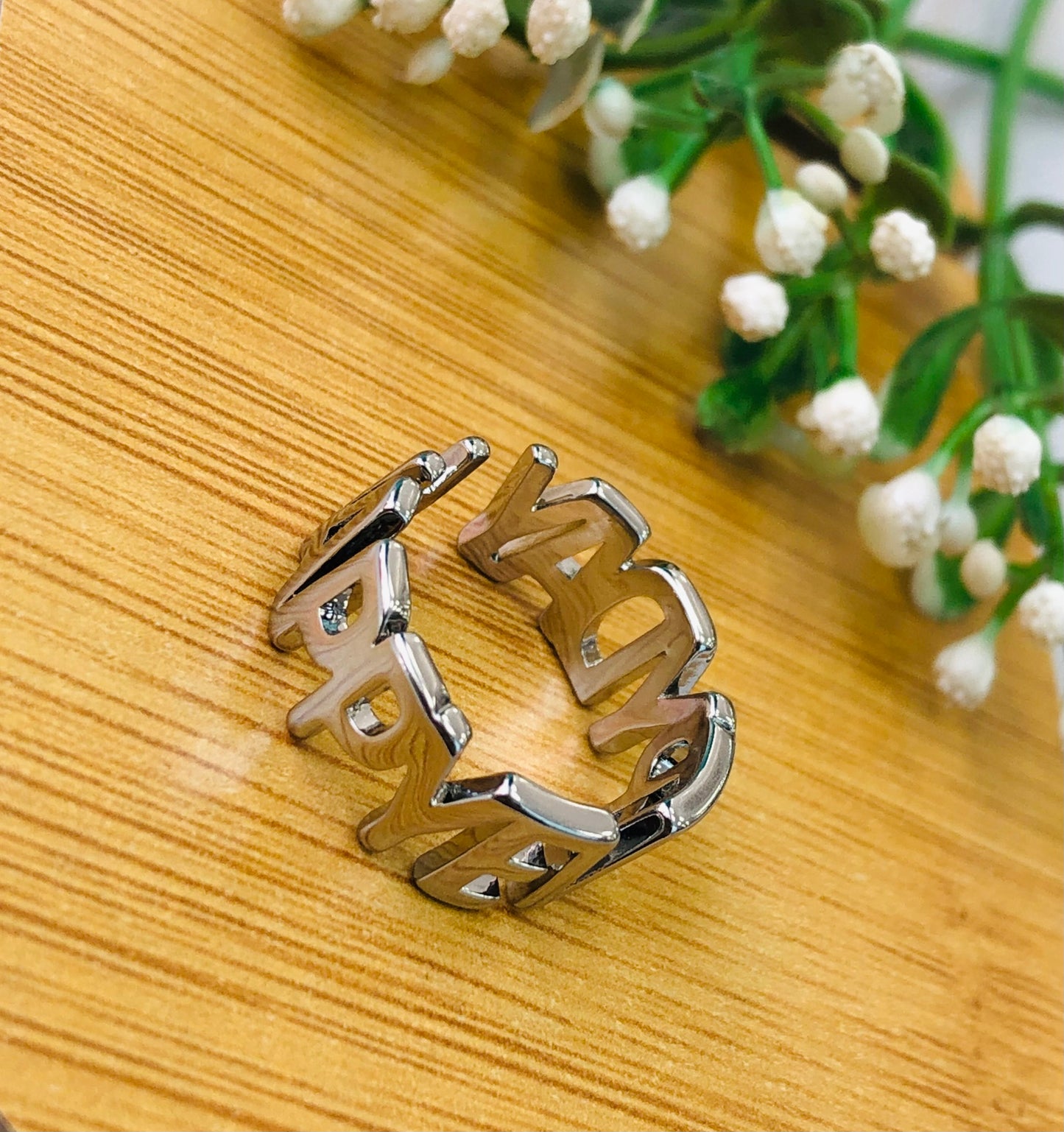 HAPPY EVERY DAY wide silver ring