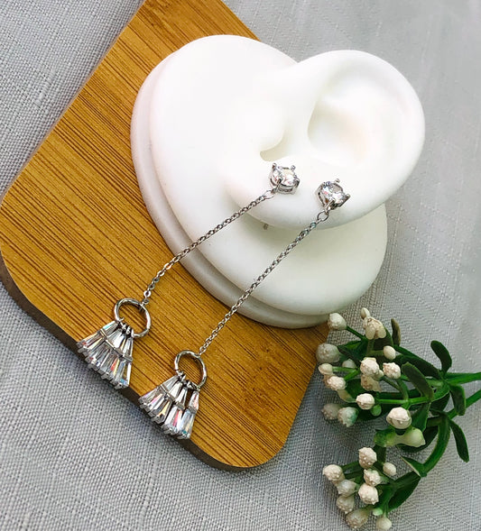Long silver and gold strass earring