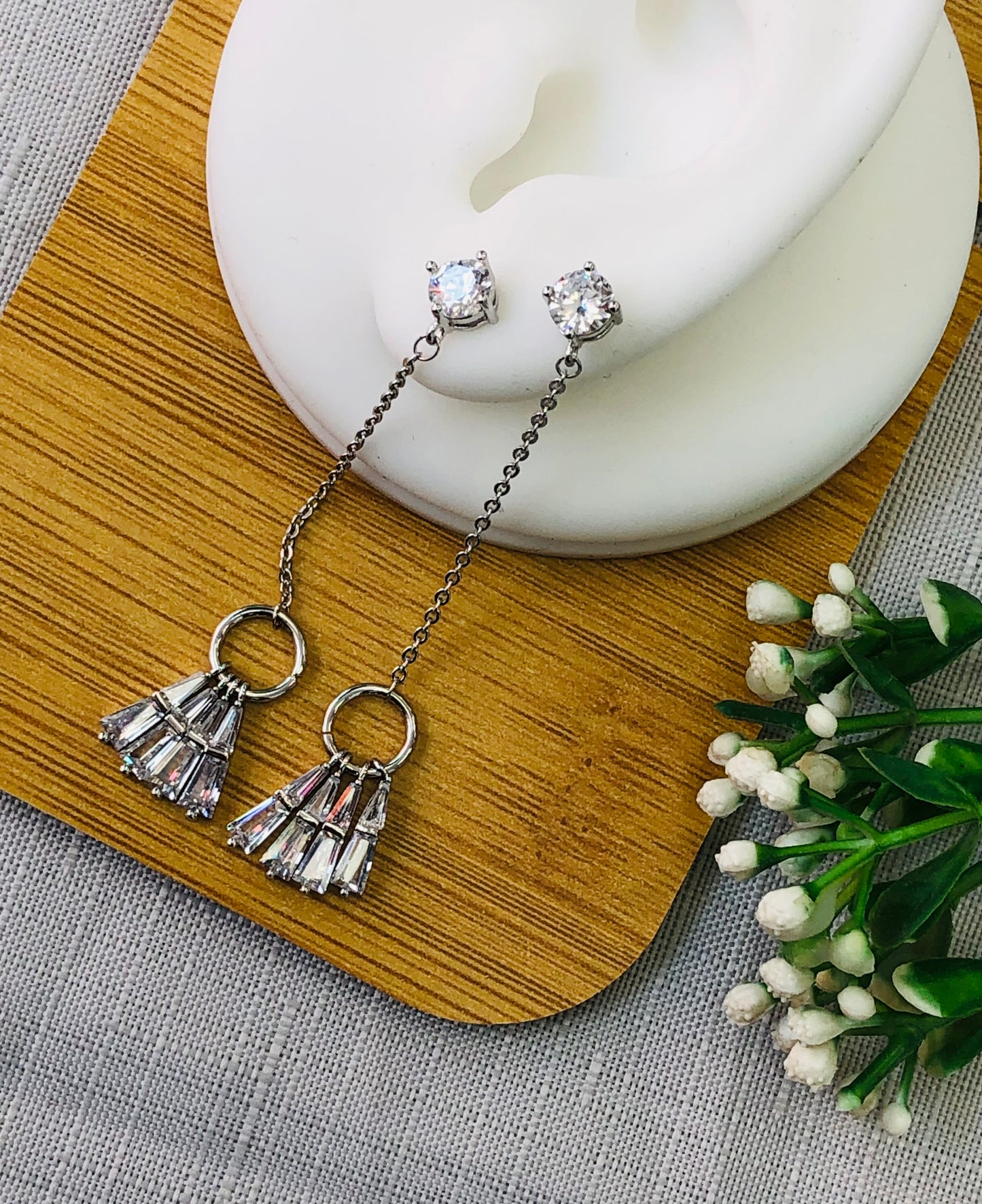 Long silver and gold strass earring