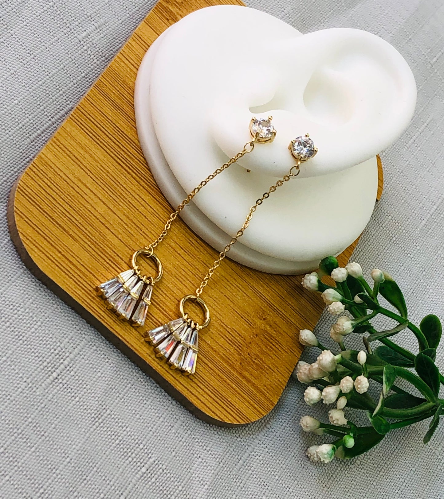 Long silver and gold strass earring