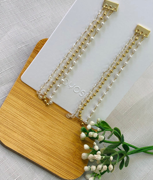 Long earring with 3 gold and silver chains
