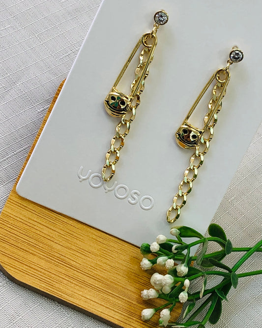 Long gold pin earring
