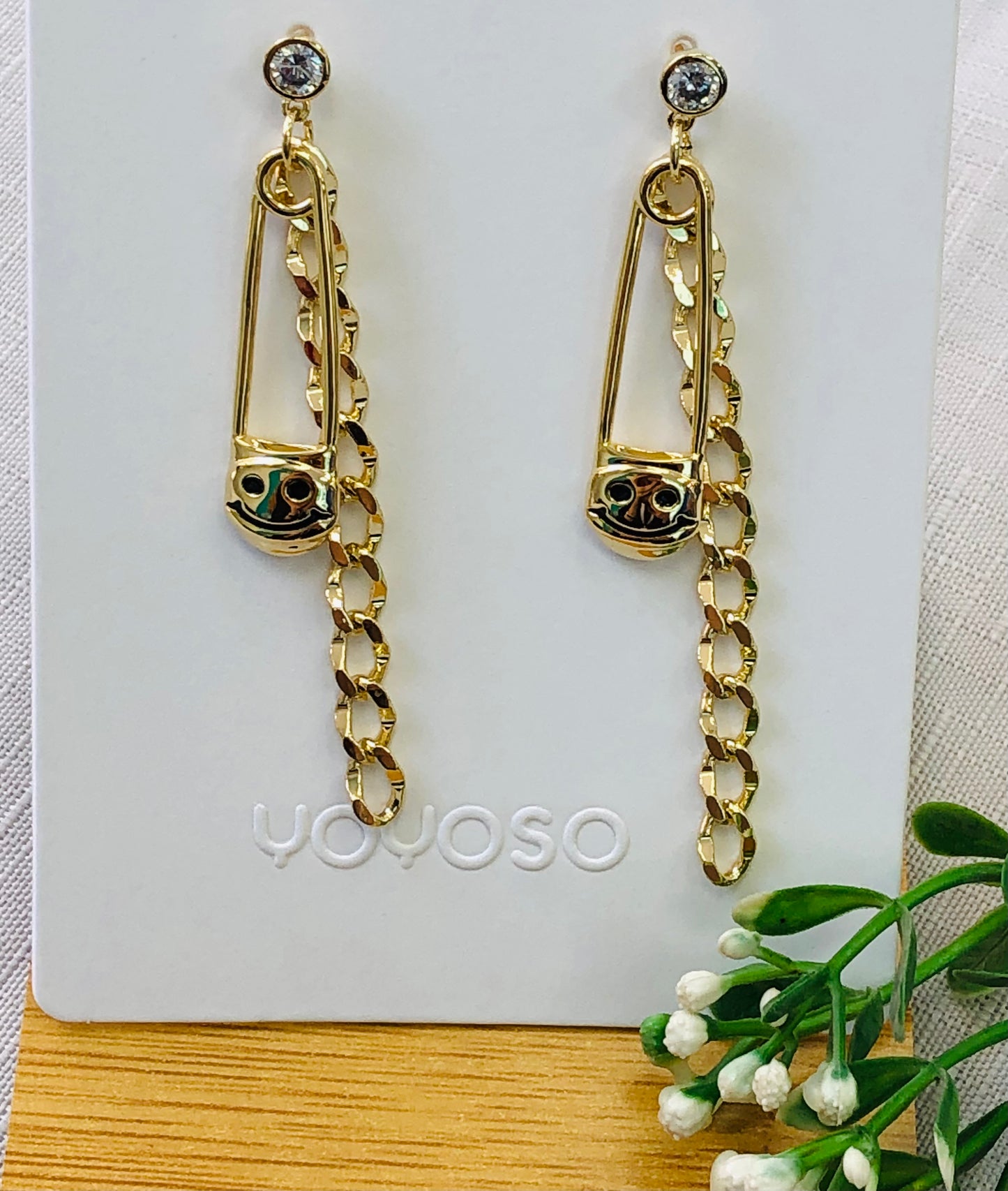 Long gold pin earring