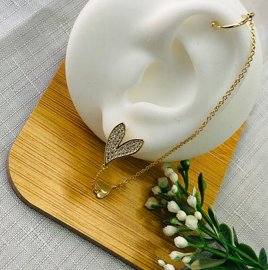 Long gold heart wrap earring