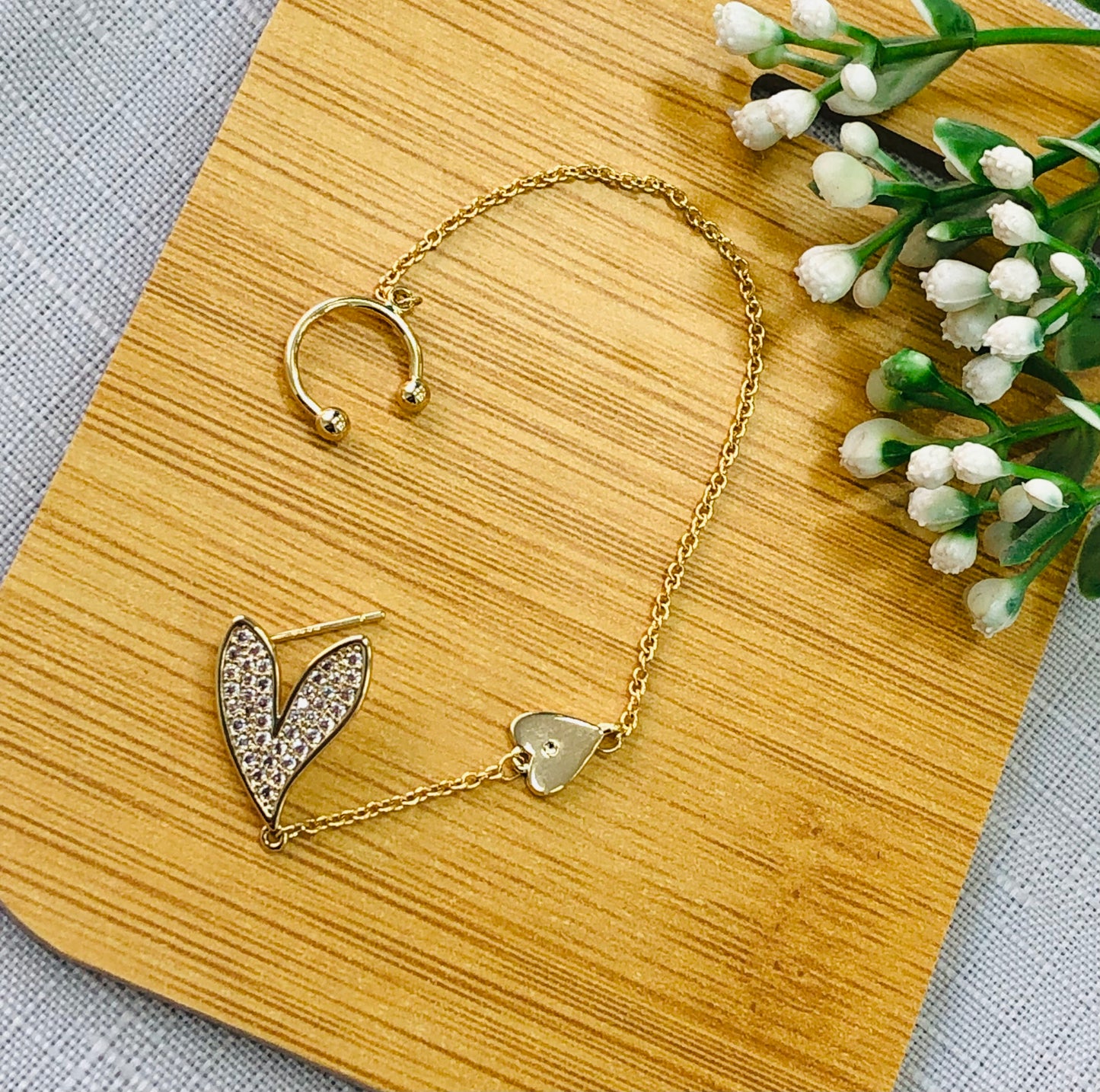 Long gold heart wrap earring