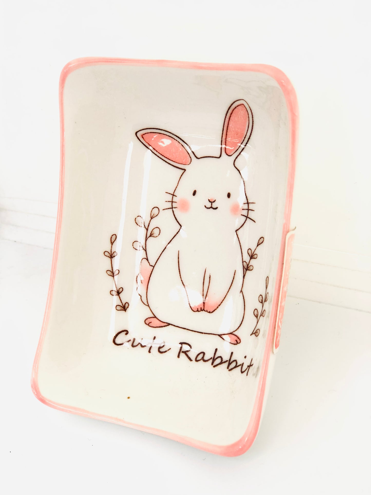 Small rectangular rabbit ceramic plate