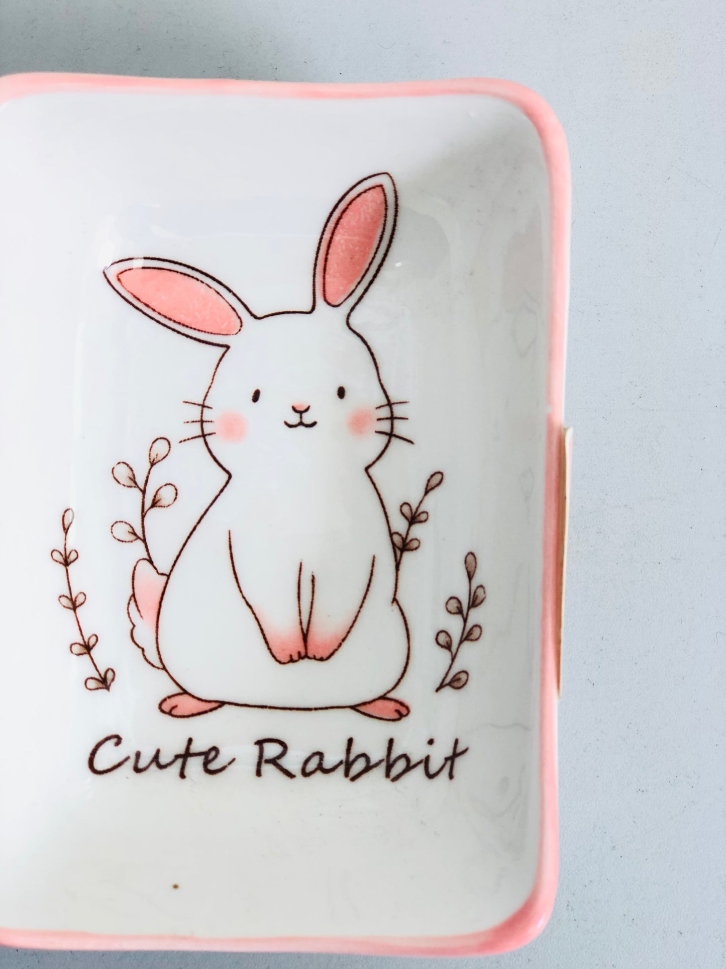 Small rectangular rabbit ceramic plate