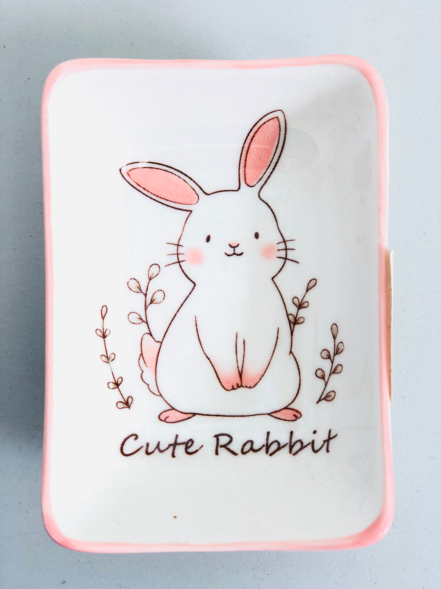 Small rectangular rabbit ceramic plate