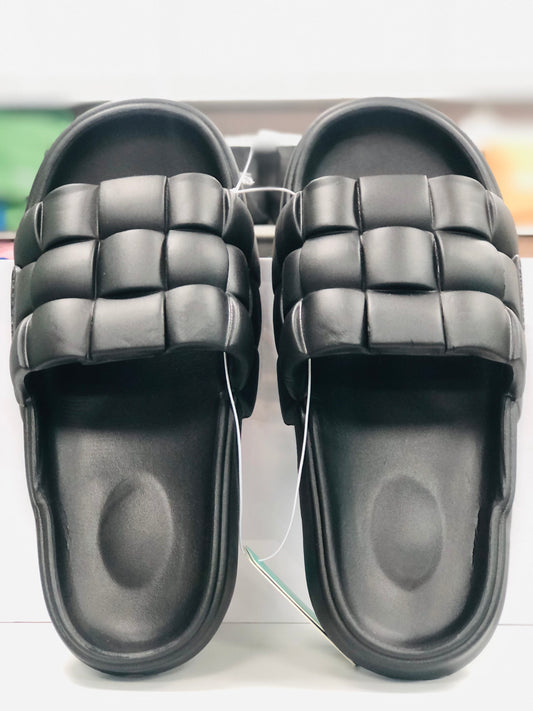 Women's and men's black square foam sandals