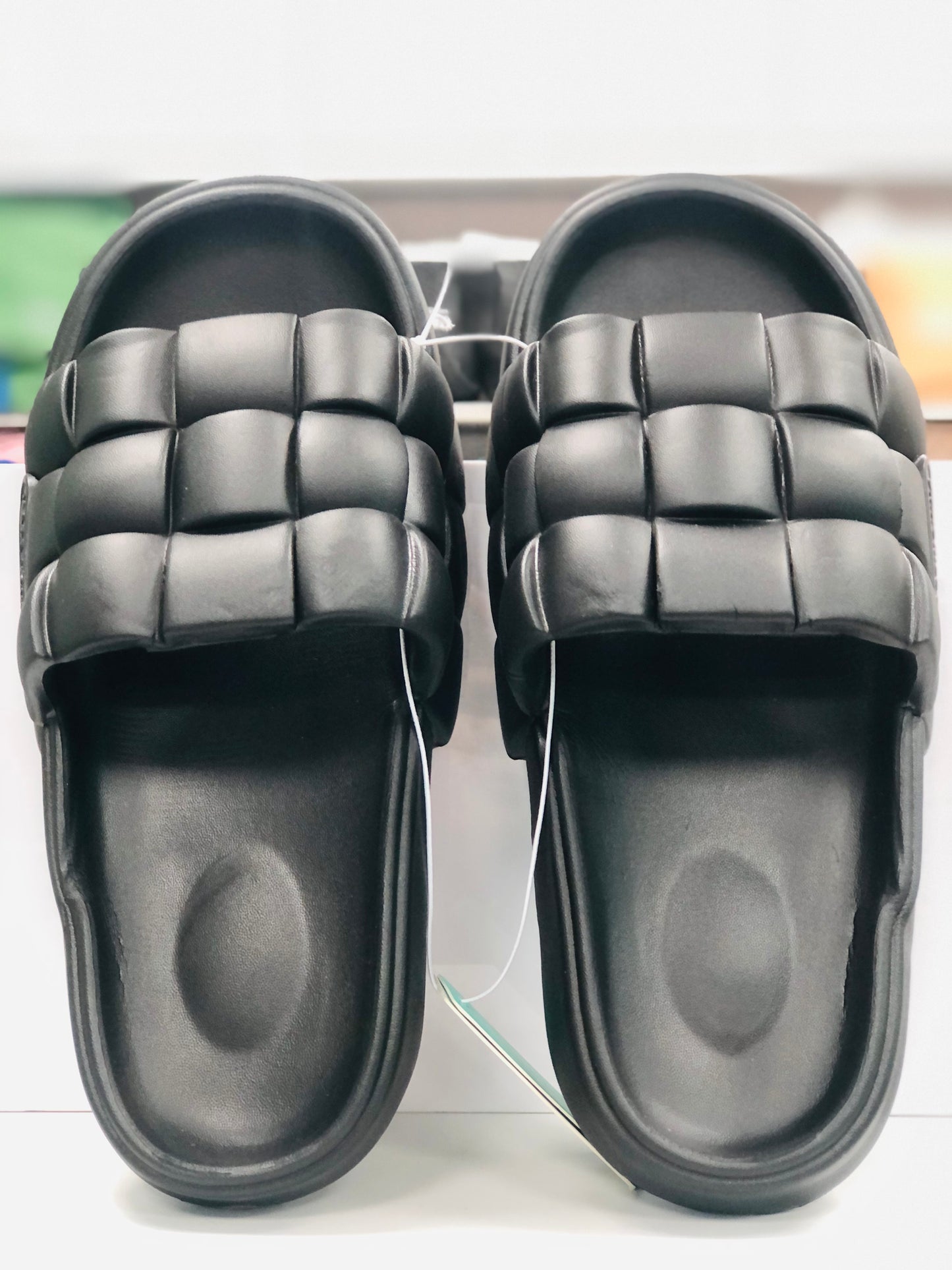 Women's and men's black square foam sandals