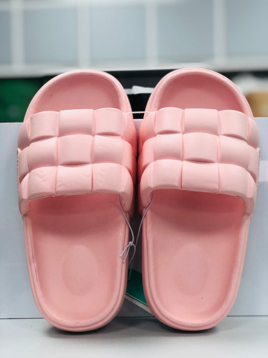 Women's and men's pink square foam sandals