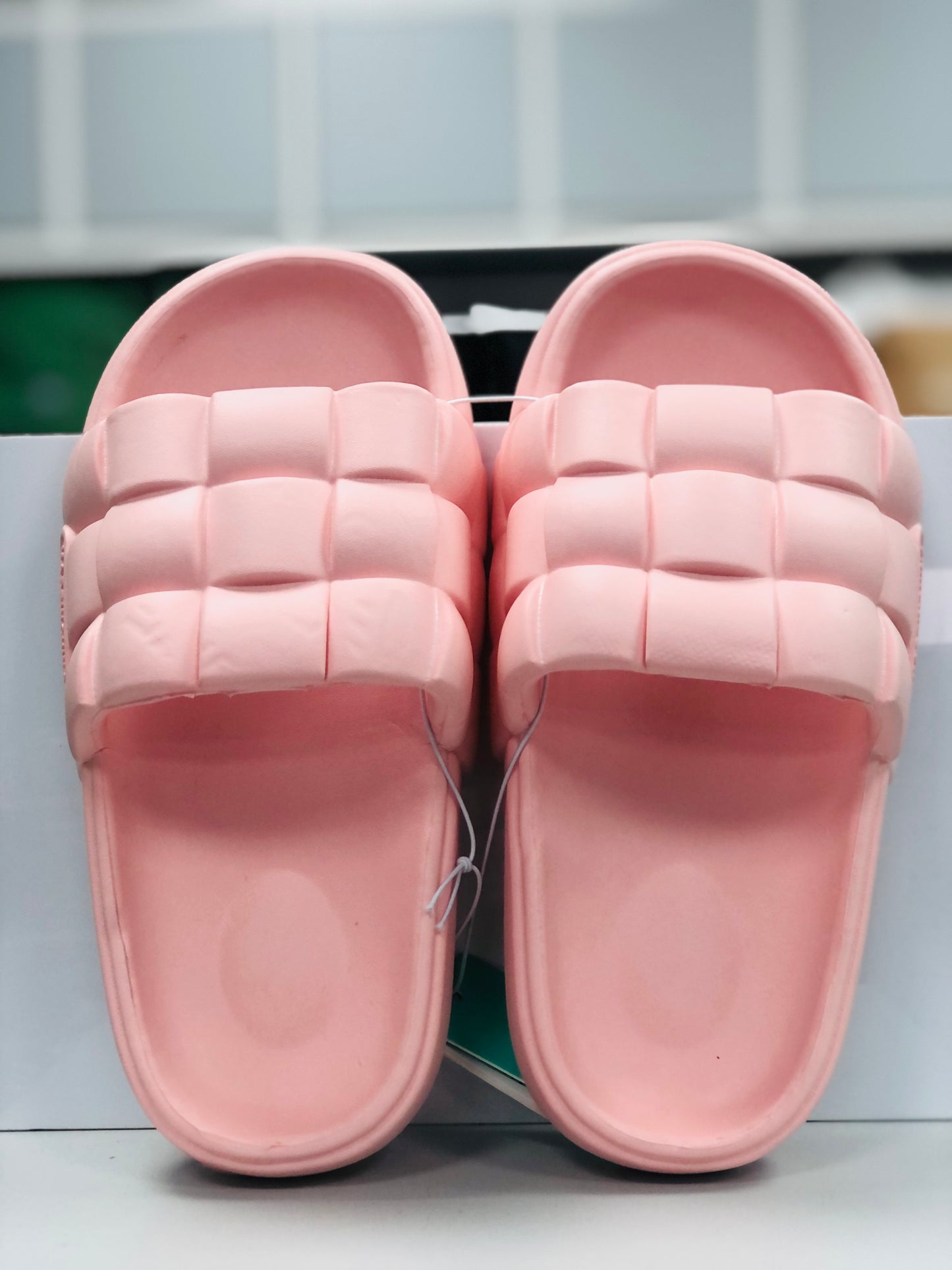 Women's and men's pink square foam sandals