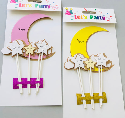 Moon and star paper cake decorations