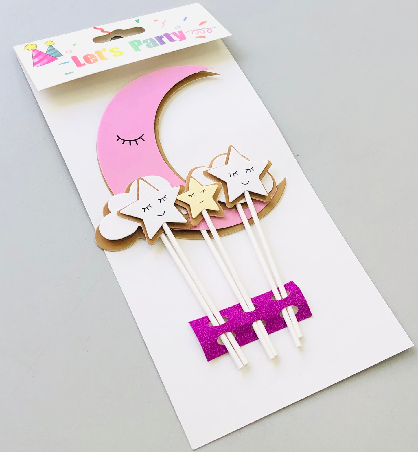 Moon and star paper cake decorations