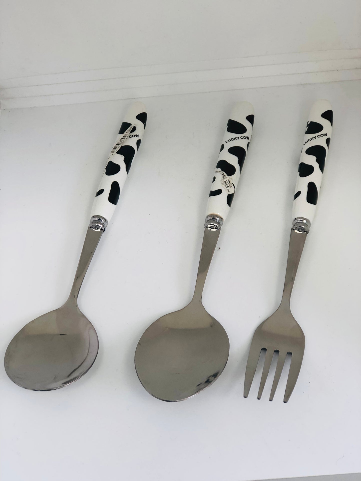 Black and white ceramic fork and spoon set