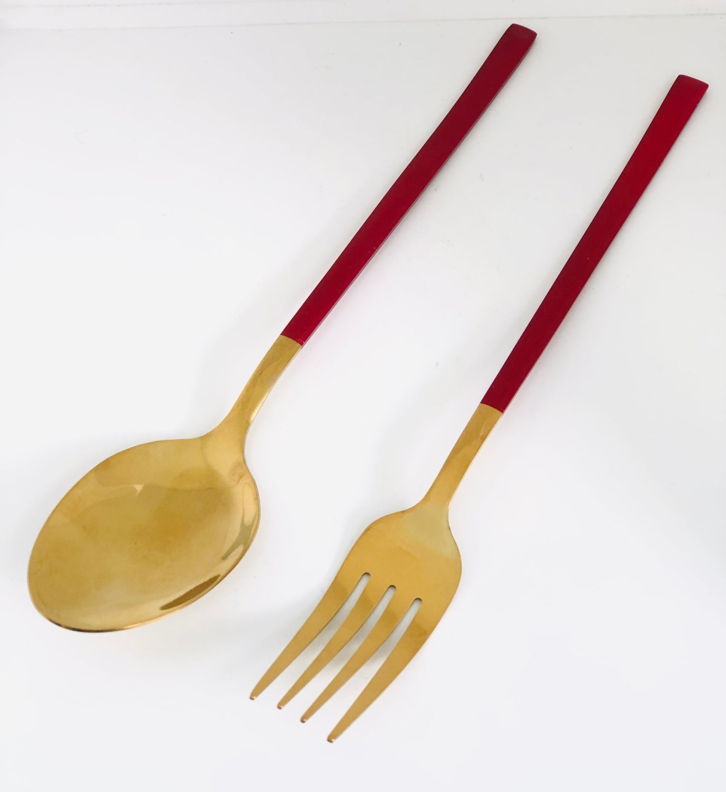 Red stainless steel spoon and fork set