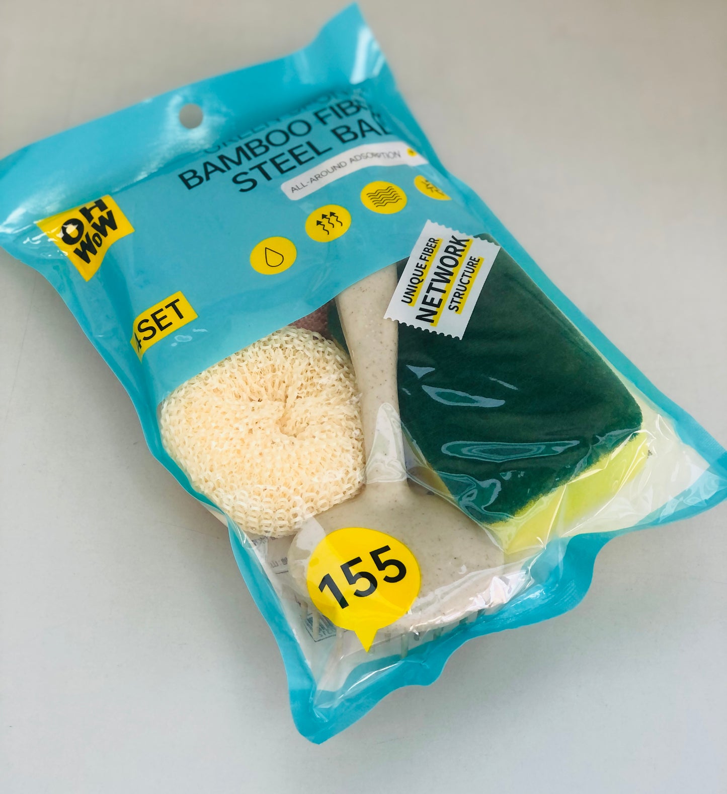 Scouring pad with wire and cleaning handle