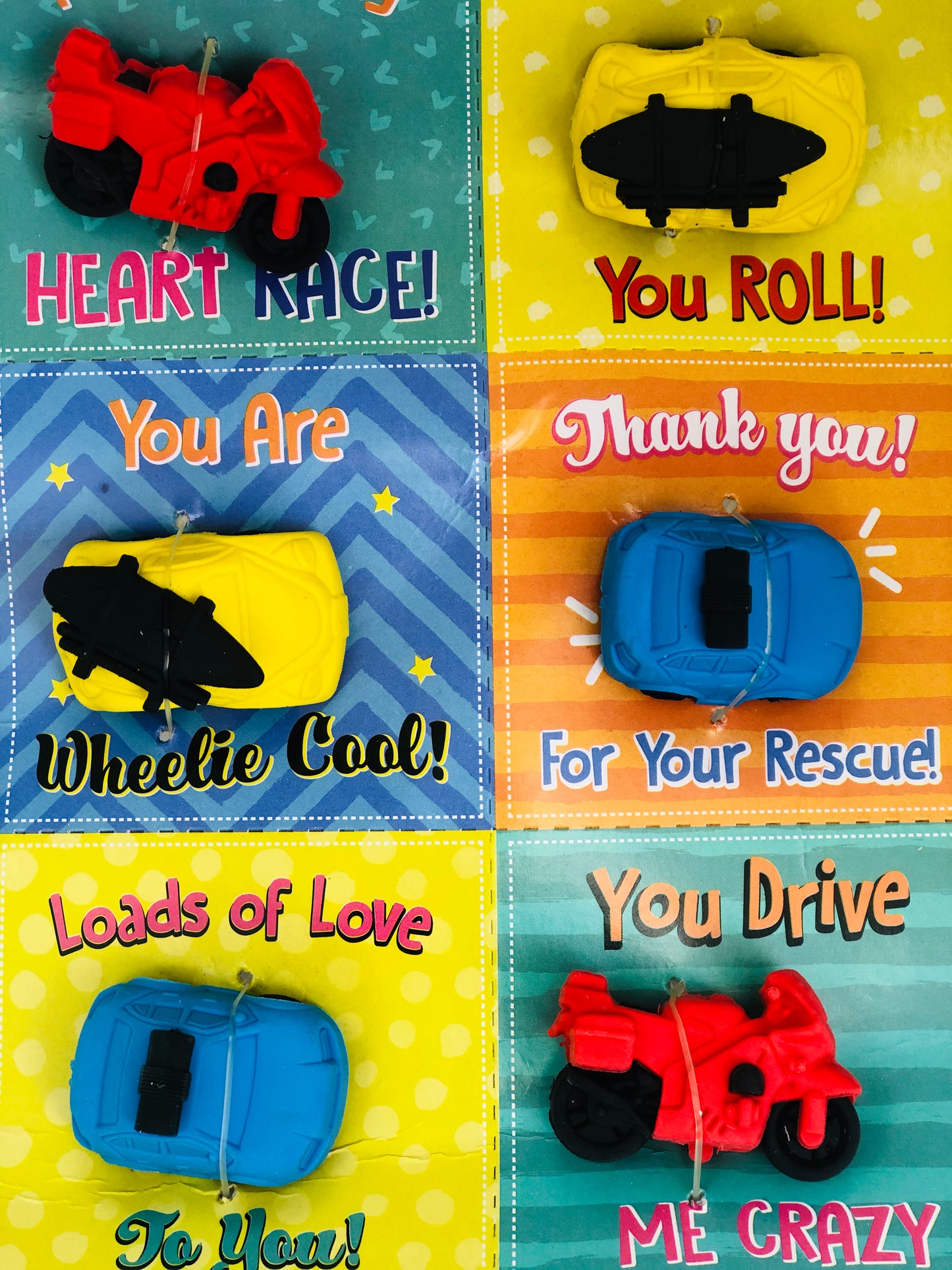 Package of erasers, 6 pieces, shapes