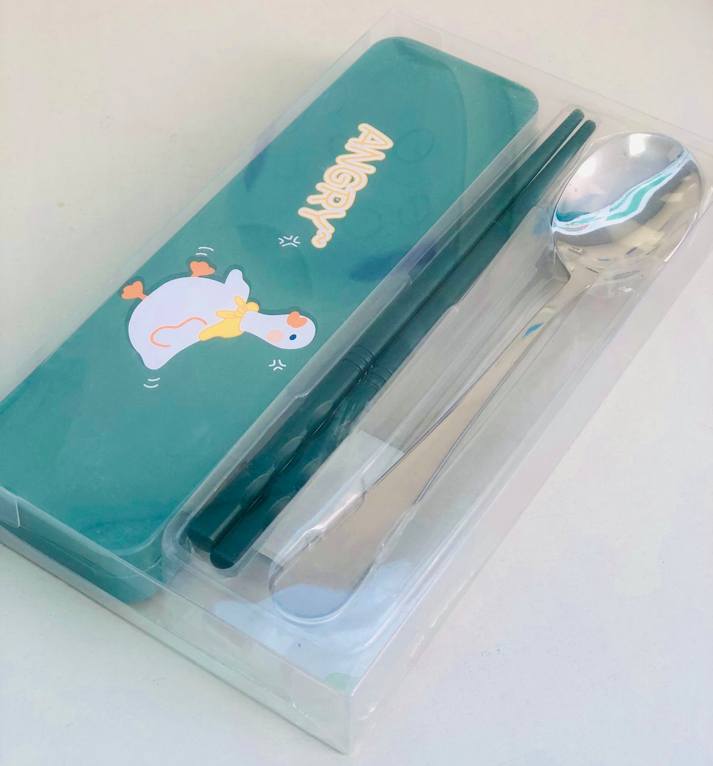 Wooden chopsticks with spoon and duck tray