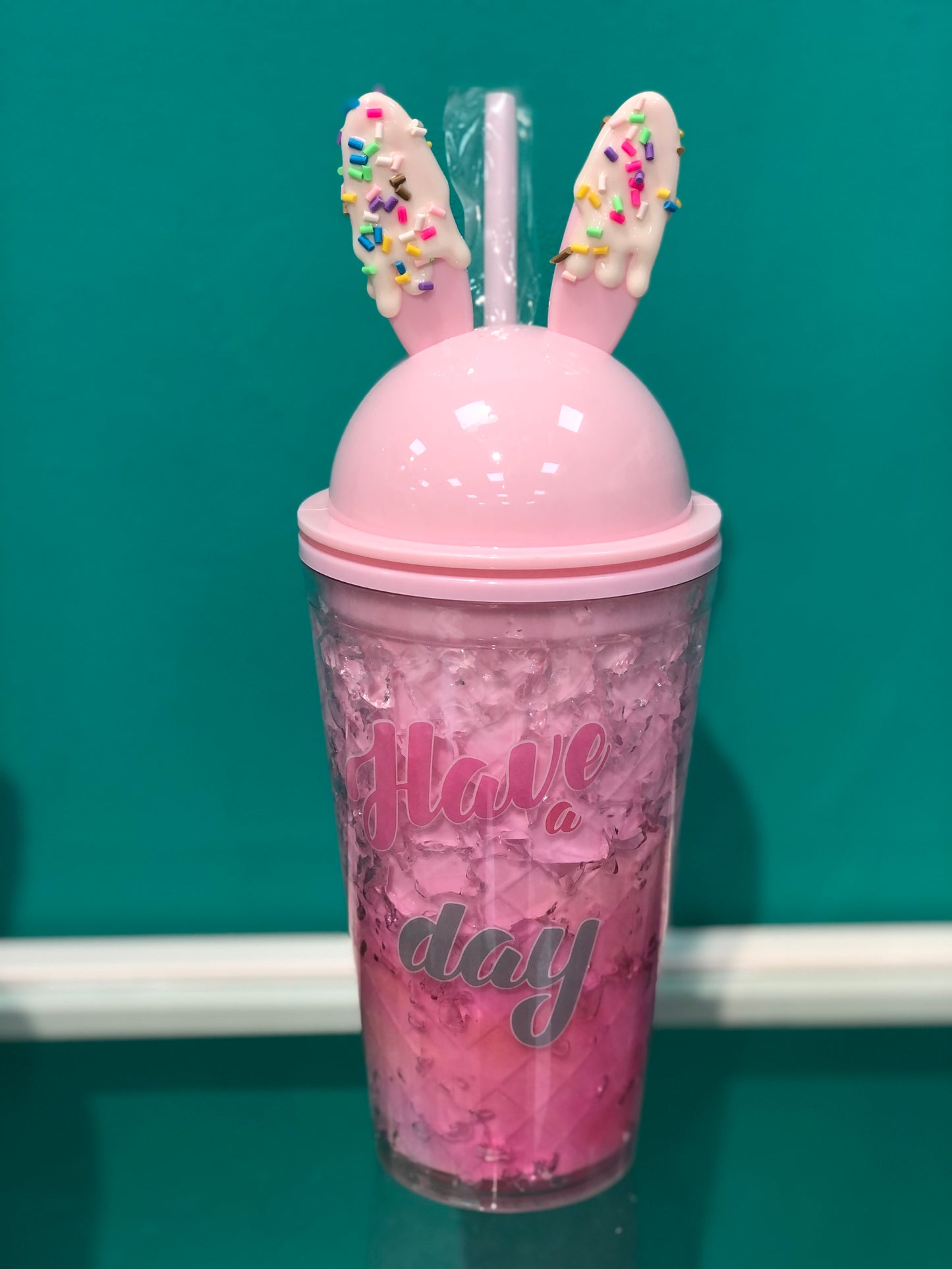 Rabbit plastic cup with straw