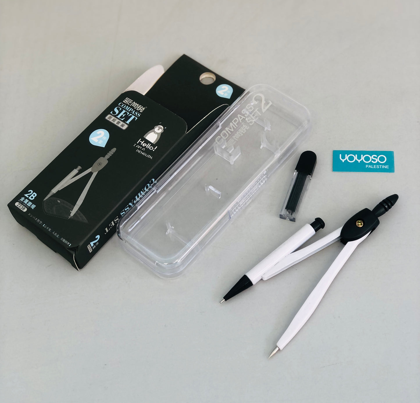 Geometric compass with colored pencil sharpener