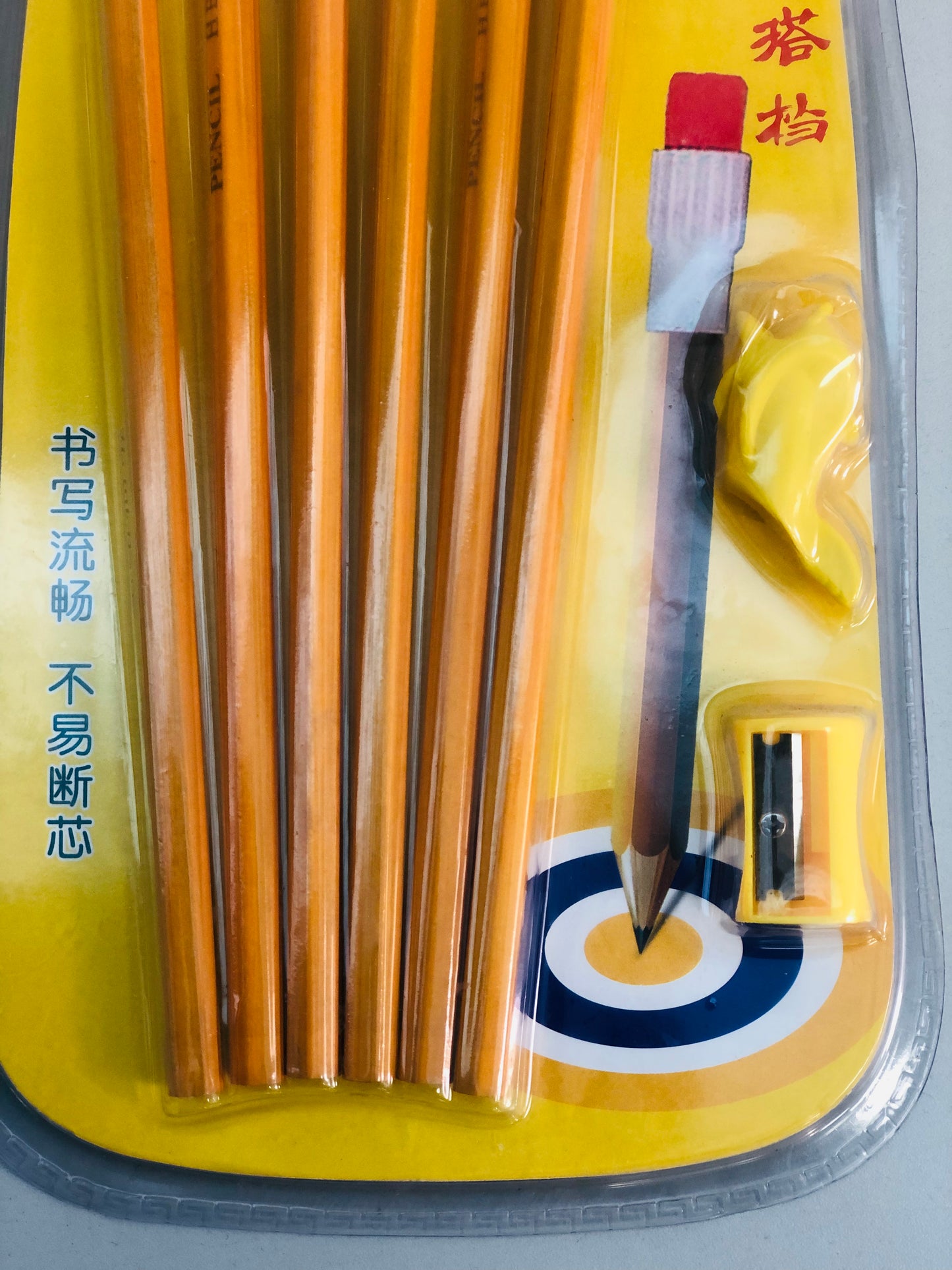 Packages of 6 pencils with eraser and sharpener