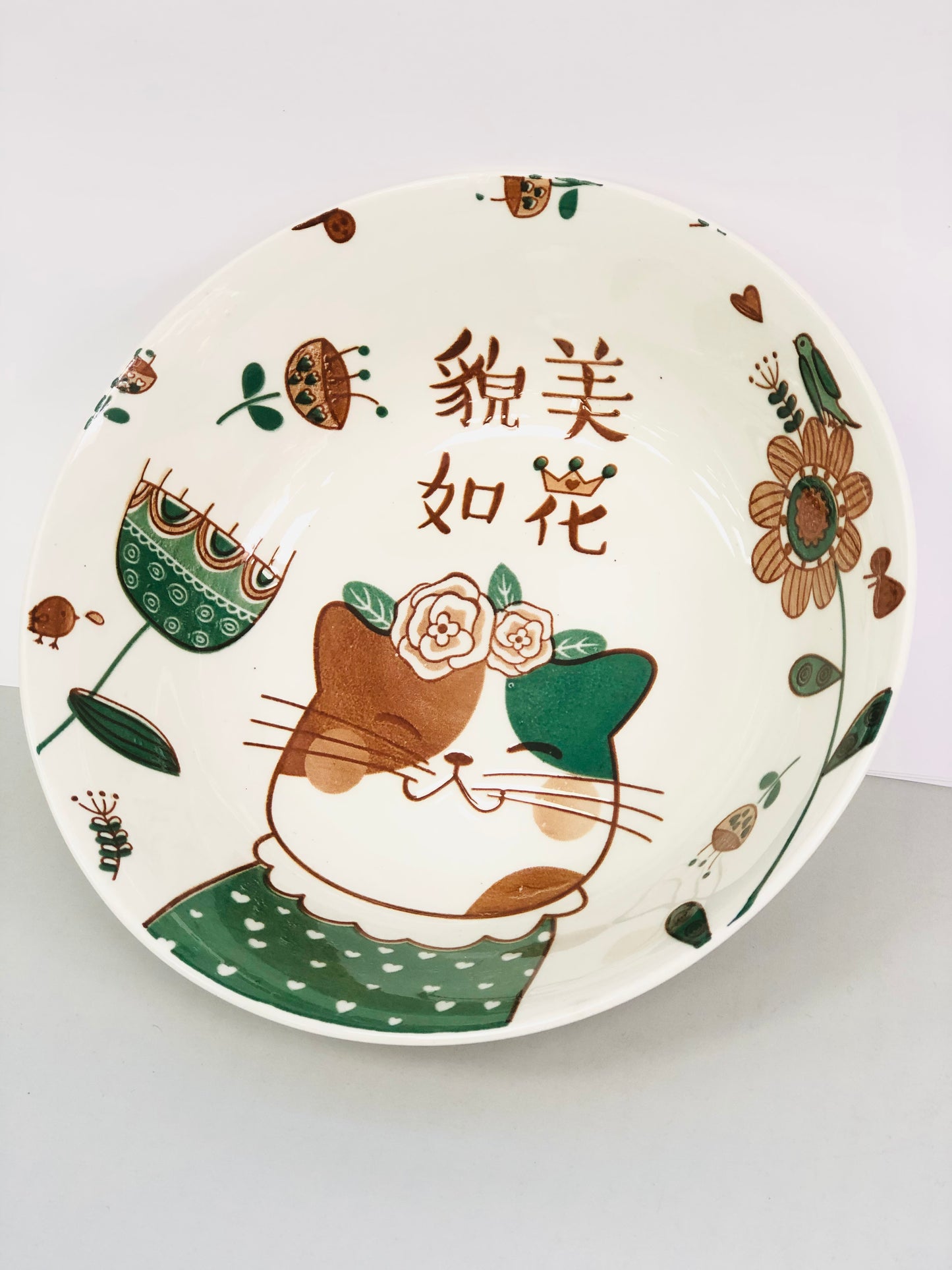 Green cat ceramic plate 7 inch