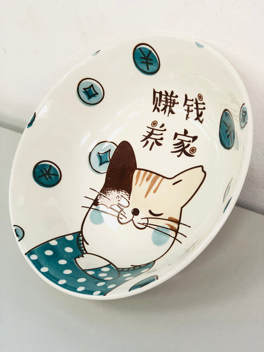 Ceramic plate, blue cat, 7 inches