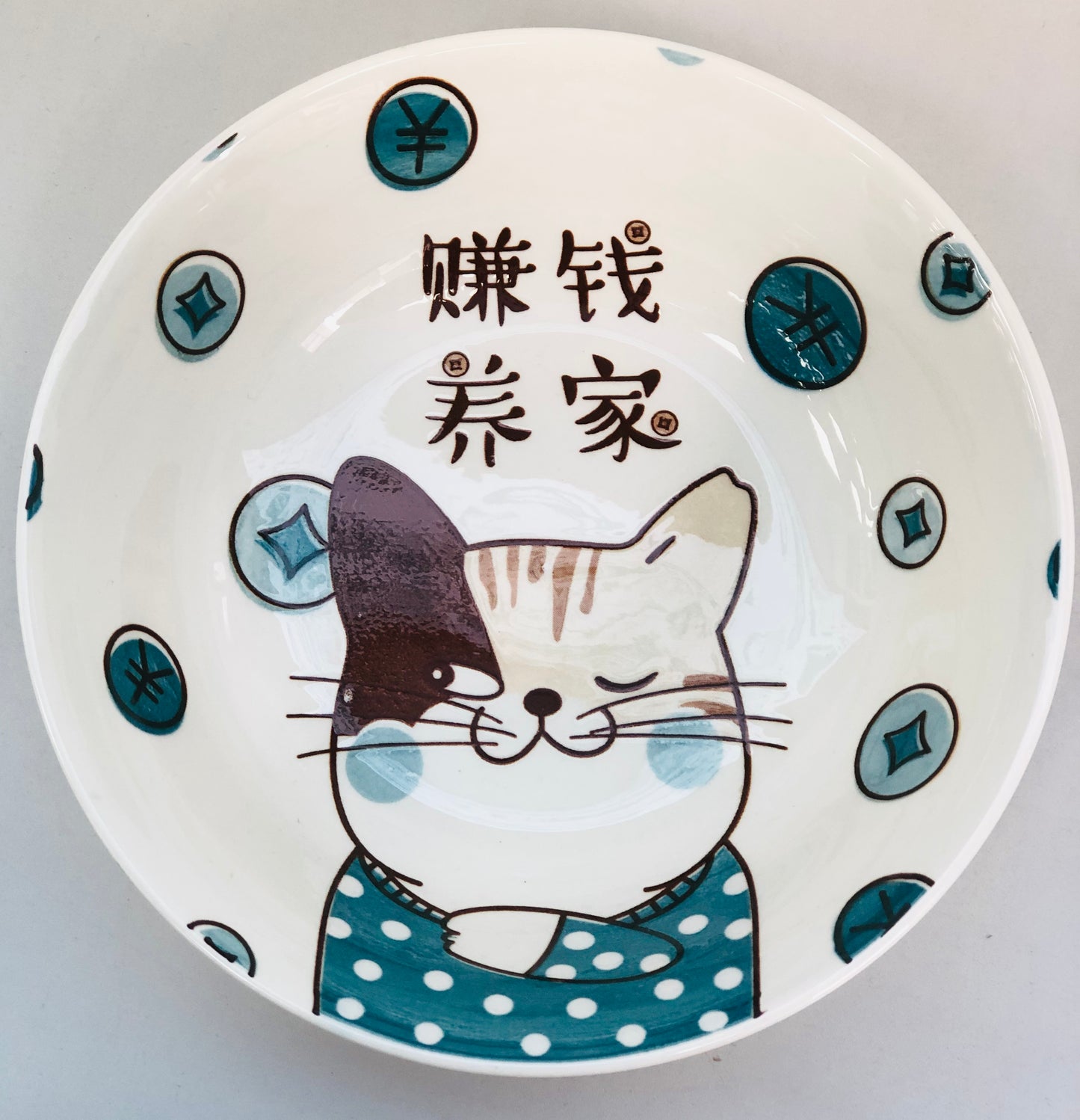 Ceramic plate, blue cat, 7 inches