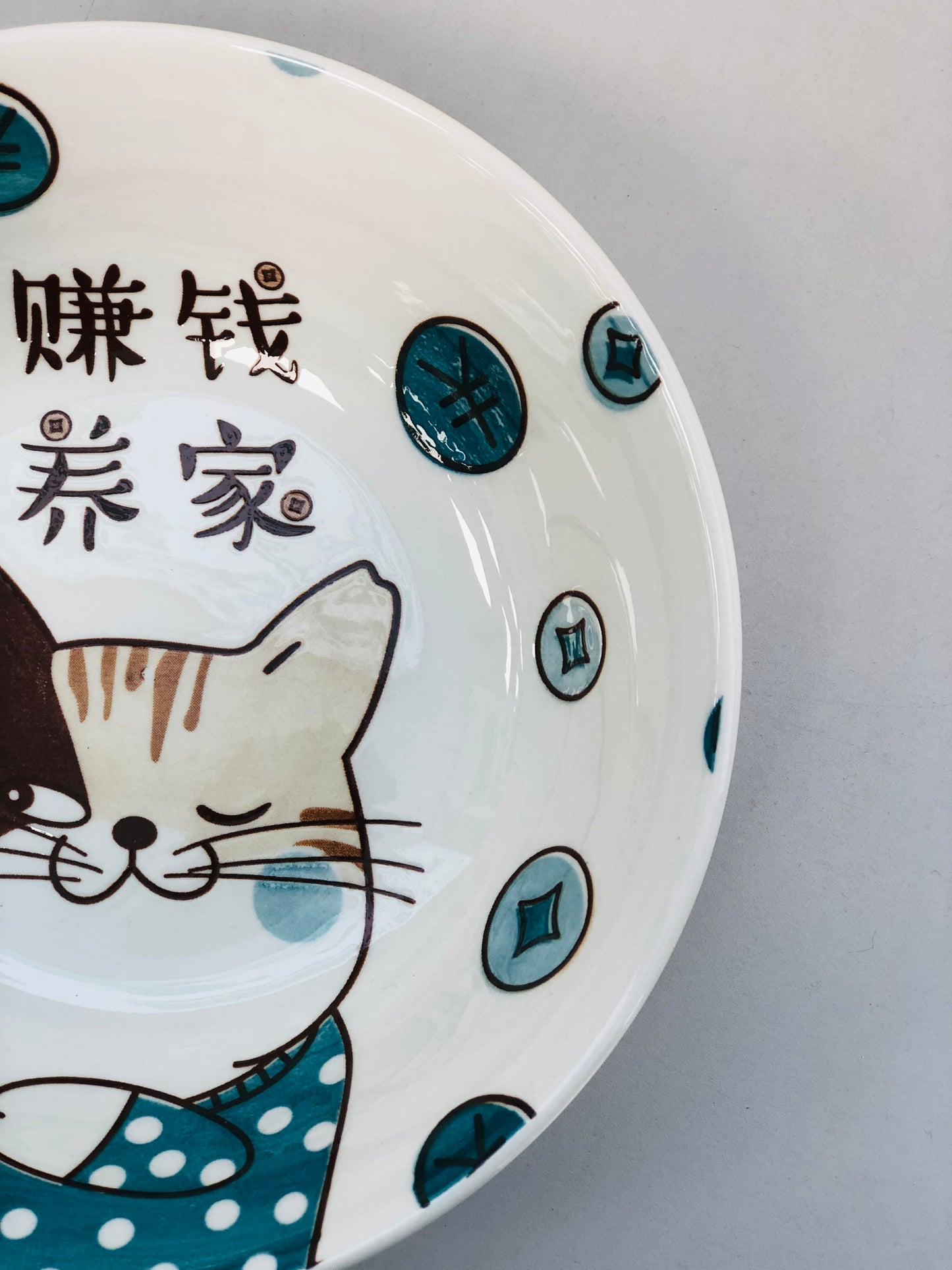 Ceramic plate, blue cat, 7 inches