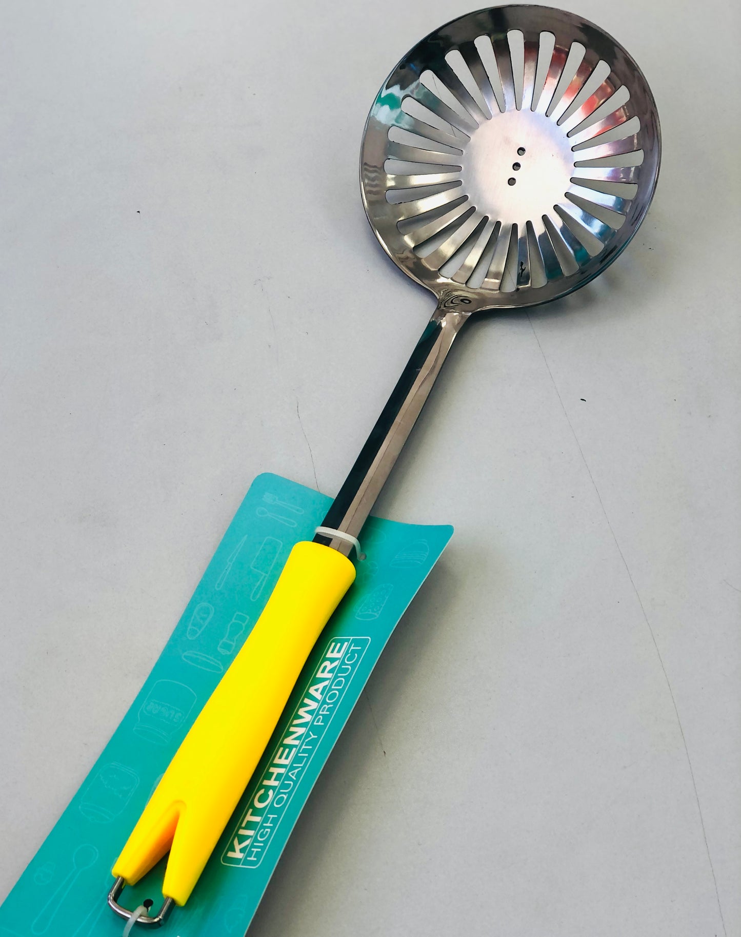Stainless steel perforated ladle with colorful handle