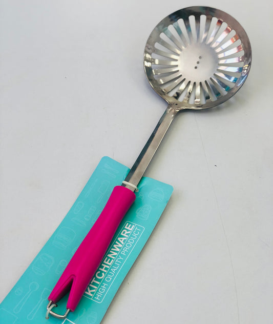 Stainless steel perforated ladle with colorful handle