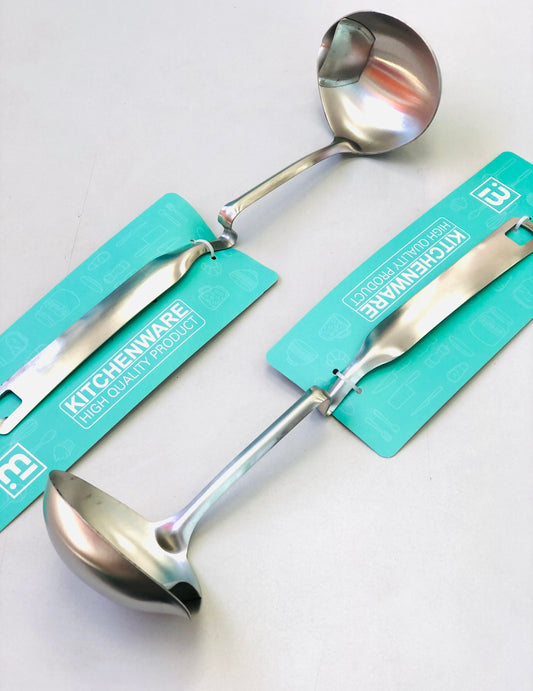 Stainless steel soup ladle with curly handle