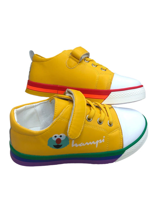 Yellow colored shoes on the bottom