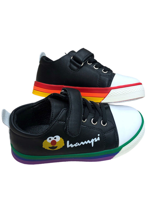 Black colored shoes on the bottom