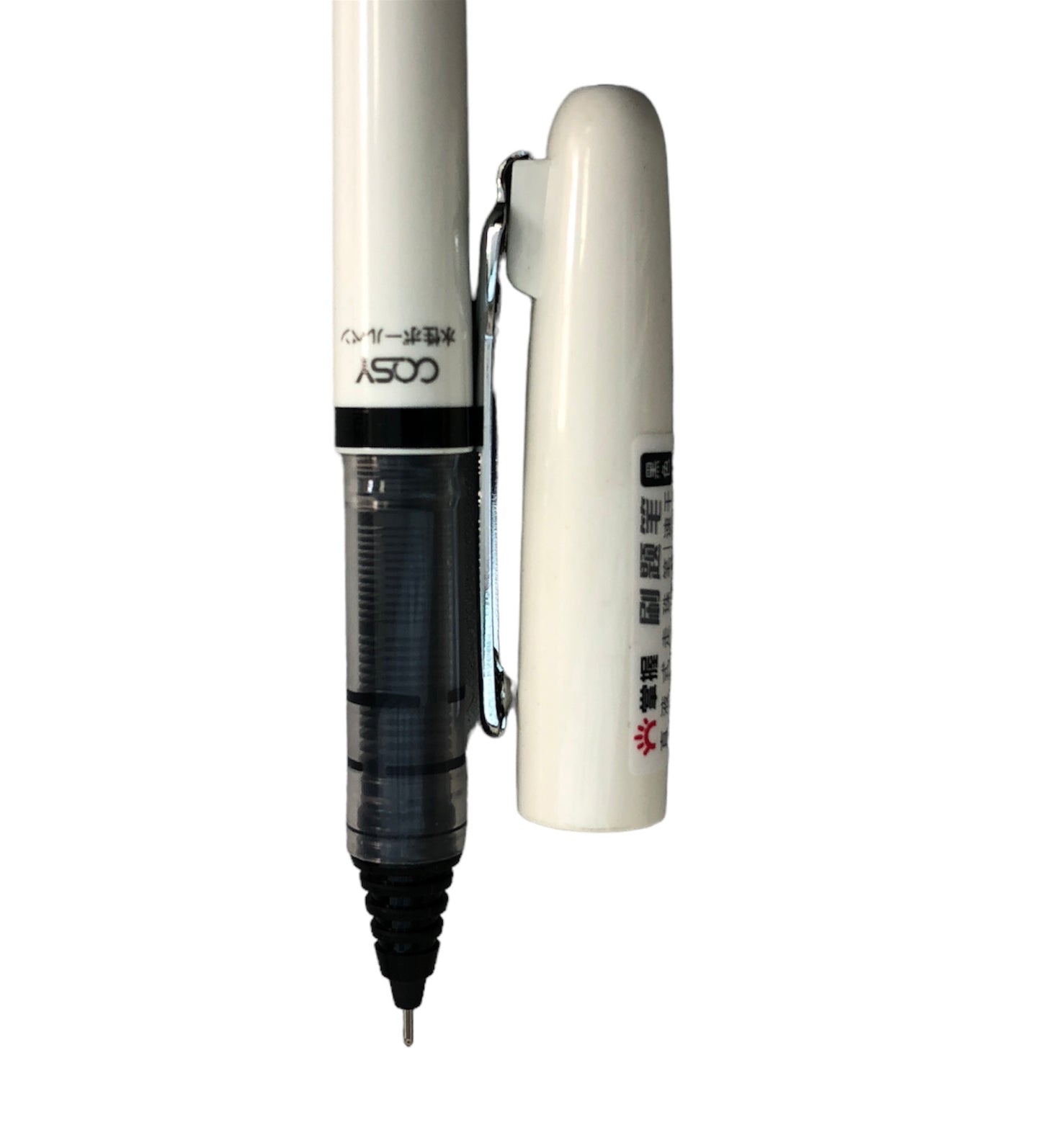 White pen with black liquid ink