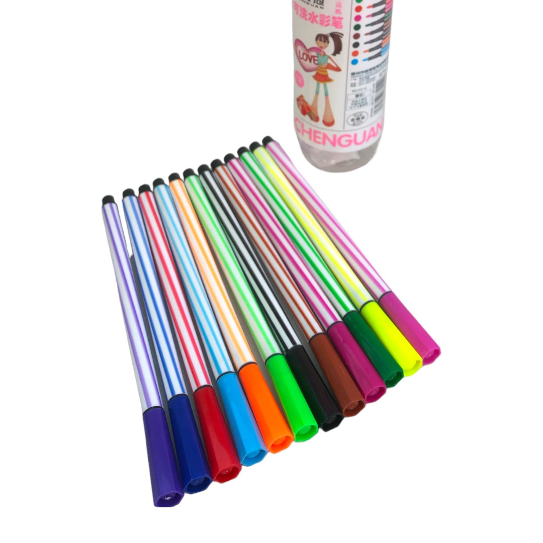 12 Color Fine Tip Felt Tip Pens Box
